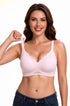Pink seamless bra with scalloped neckline, wide straps, and smooth cups.