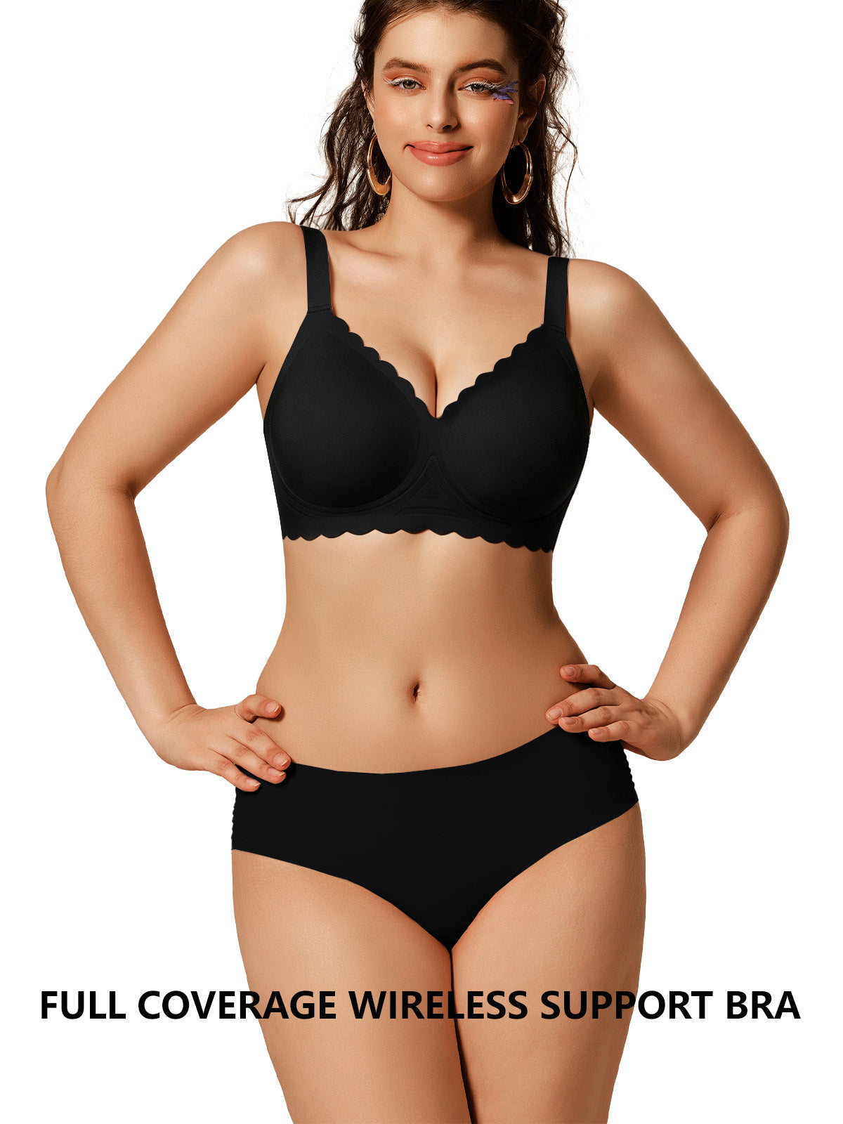COCOMARTS Jelly Bras for Women No Underwire Scalloped Push Up Seamless Full Coverage Plunge Bralettes Wireless Tshirt Bras Black