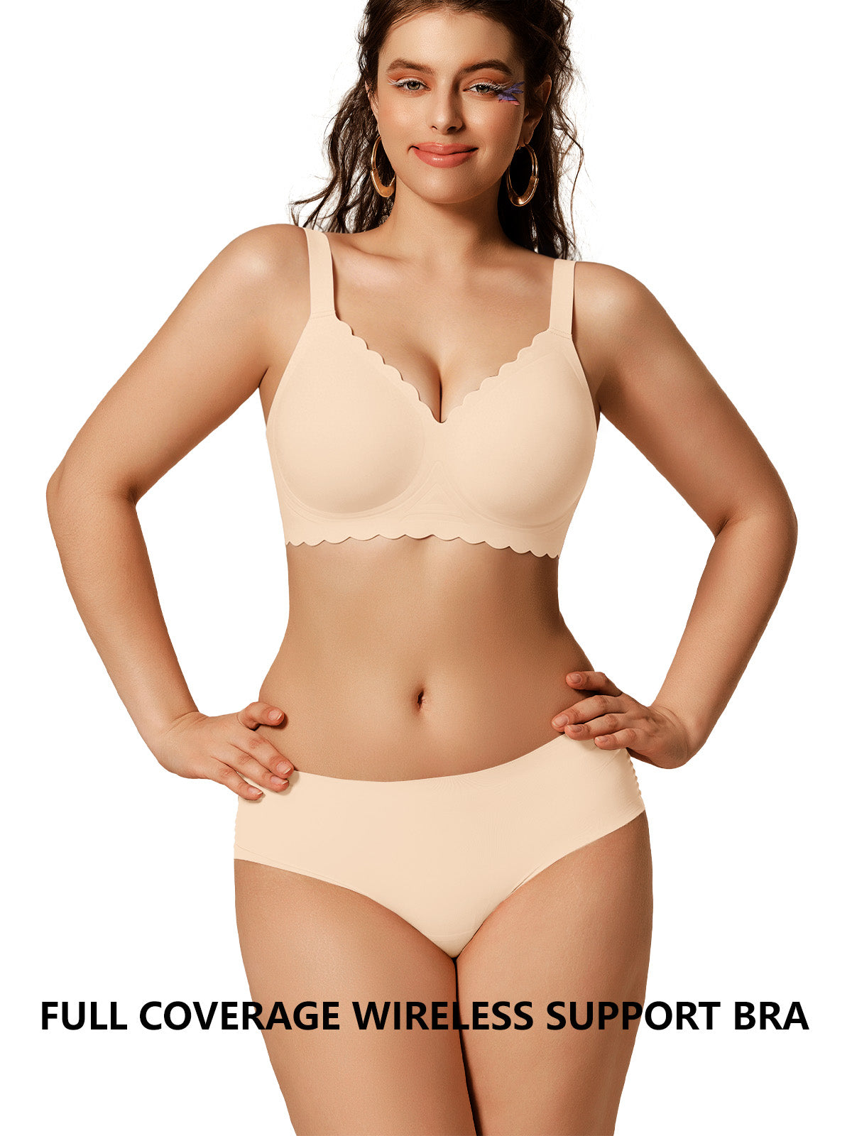 COCOMARTS Jelly Bras for Women No Underwire Scalloped Push Up Seamless Full Coverage Plunge Bralettes Wireless Tshirt Bras Nude