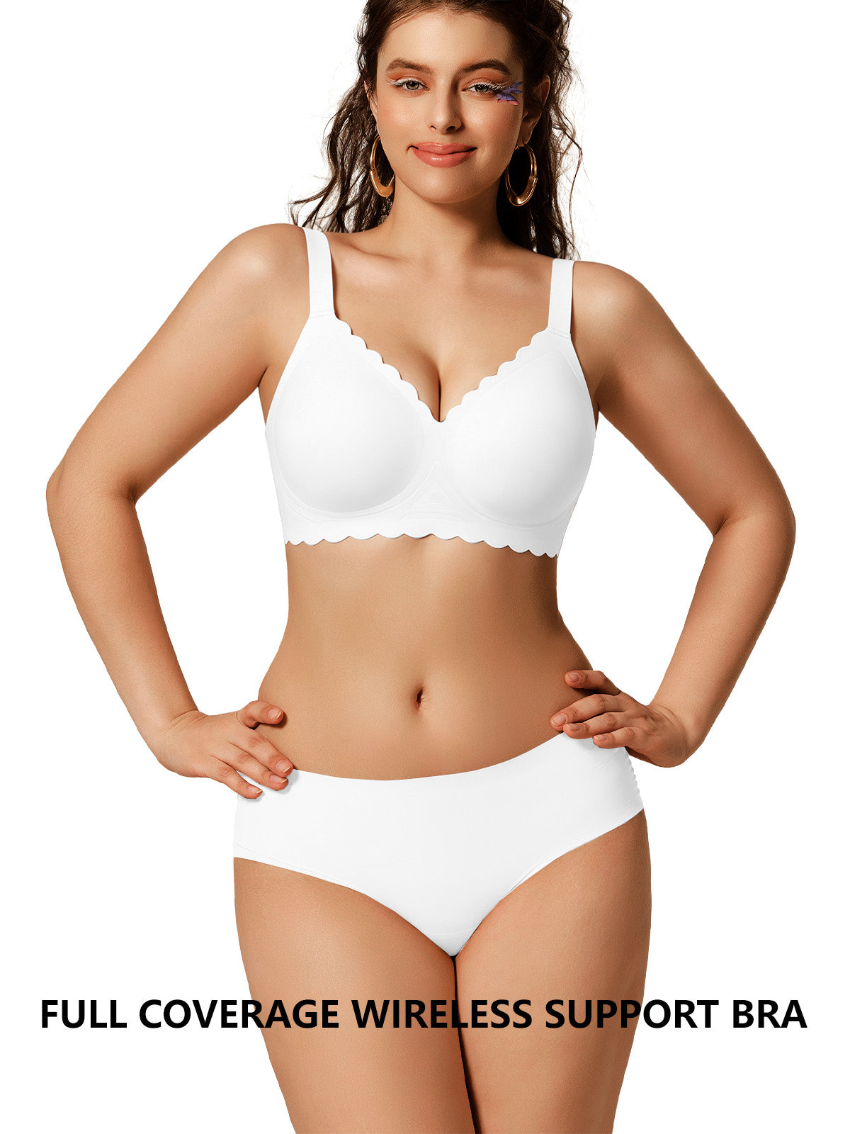 COCOMARTS Jelly Bras for Women No Underwire Scalloped Push Up Seamless Full Coverage Plunge Bralettes Wireless Tshirt Bras White
