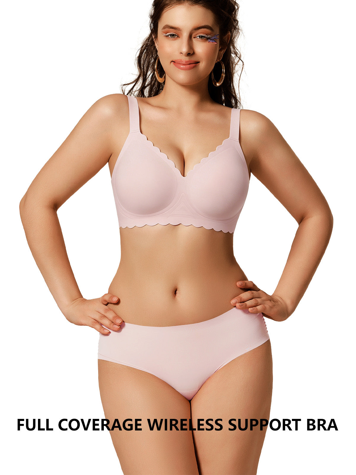 COCOMARTS Jelly Bras for Women No Underwire Scalloped Push Up Seamless Full Coverage Plunge Bralettes Wireless Tshirt Bras Pink