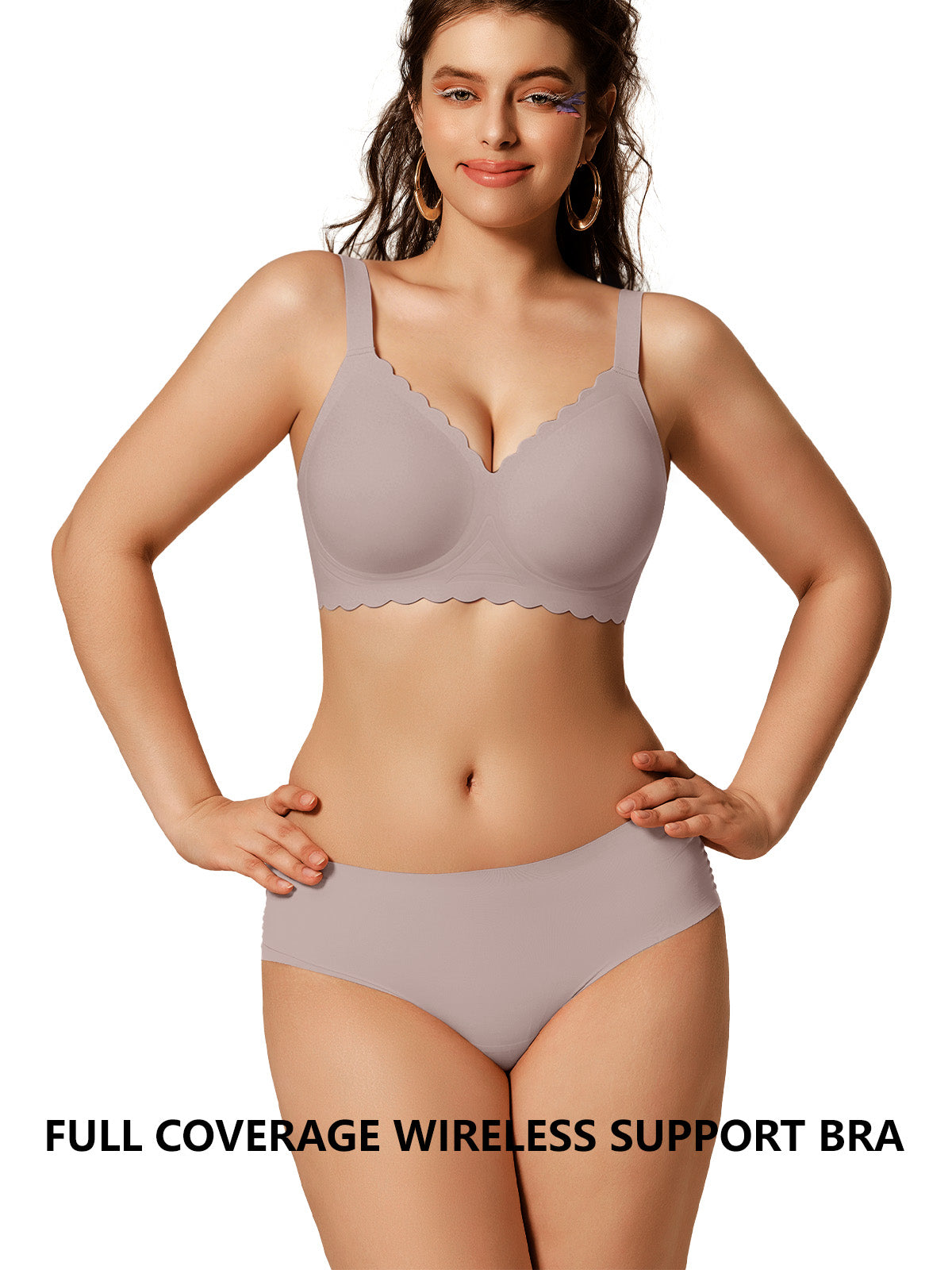 COCOMARTS Jelly Bras for Women No Underwire Scalloped Push Up Seamless Full Coverage Plunge Bralettes Wireless Tshirt Bras Grey