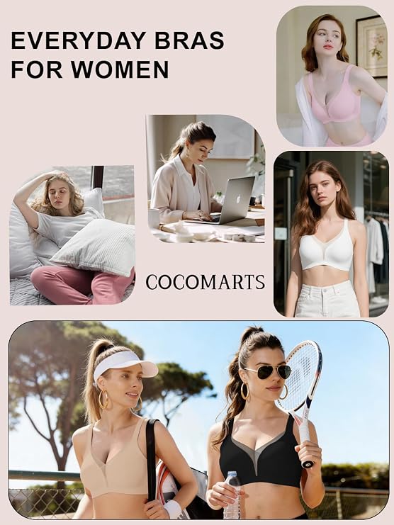 Nude deep V mesh bra shown in lifestyle collage, no underwire, push-up cups
