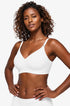 White seamless wireless plunge push-up bra with V-neck and wide straps on model