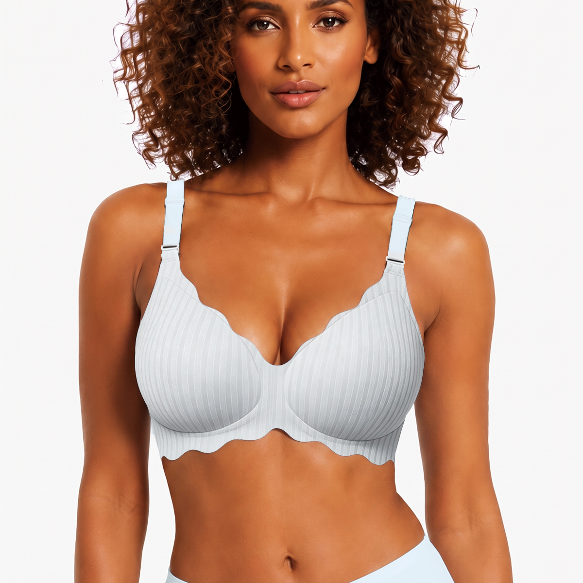 Jelly Bras for Women No Underwire Scalloped Push Up Wireless Bralettes Seamless Soft Comfort Everyday Tshirt Bra Haze Blue