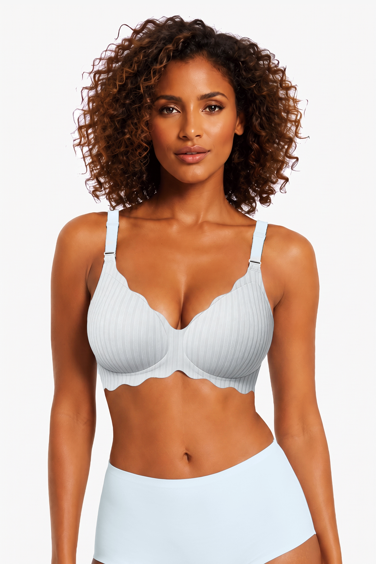 Jelly Bras for Women No Underwire Scalloped Push Up Wireless Bralettes Seamless Soft Comfort Everyday Tshirt Bra Haze Blue