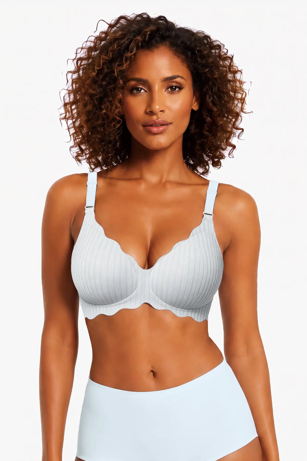 Seamless push-up bra, haze blue, scalloped cups, no underwire