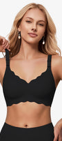 Jelly Bras for Women No Underwire Scalloped Push Up Wireless Bralettes Seamless Soft Comfort Everyday Tshirt Bra Black