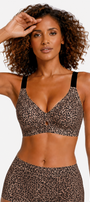 Jelly Bras for Women No Underwire Seamless Push Up Bra Full Support Comfort Bralettes Wireless Plunge Everyday Bra Black Leopard