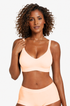 Nude V-neck T-shirt bra with smooth molded cups and wide adjustable straps