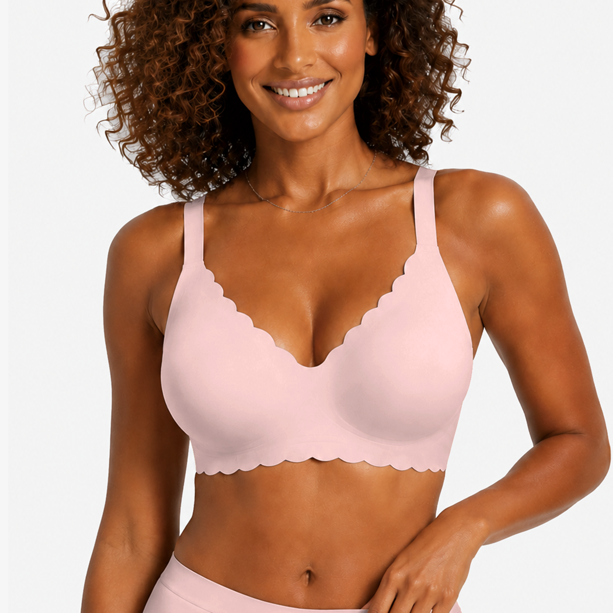 Jelly Bras for Women No Underwire Scalloped Push Up Seamless Full Coverage Plunge Bralettes Wireless Tshirt Bras Pink