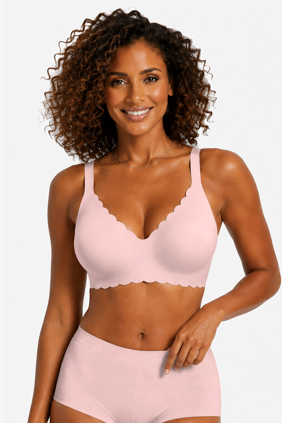 Jelly Bras for Women No Underwire Scalloped Push Up Seamless Full Coverage Plunge Bralettes Wireless Tshirt Bras Pink