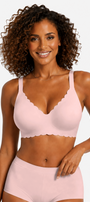 Jelly Bras for Women No Underwire Scalloped Push Up Seamless Full Coverage Plunge Bralettes Wireless Tshirt Bras Pink