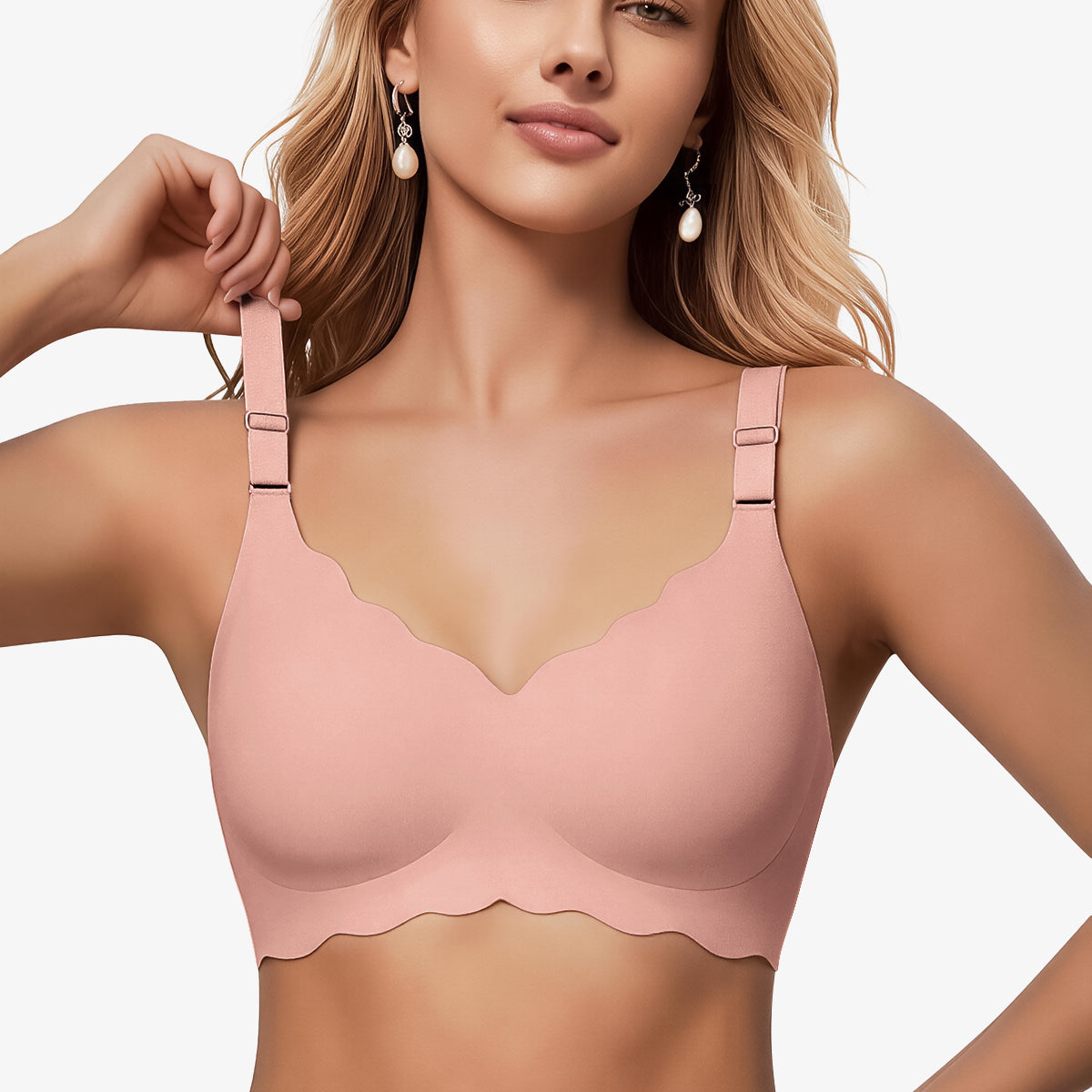 Jelly Bras for Women No Underwire Scalloped Push Up Wireless Bralettes Seamless Soft Comfort Everyday Tshirt Bra Tea Red