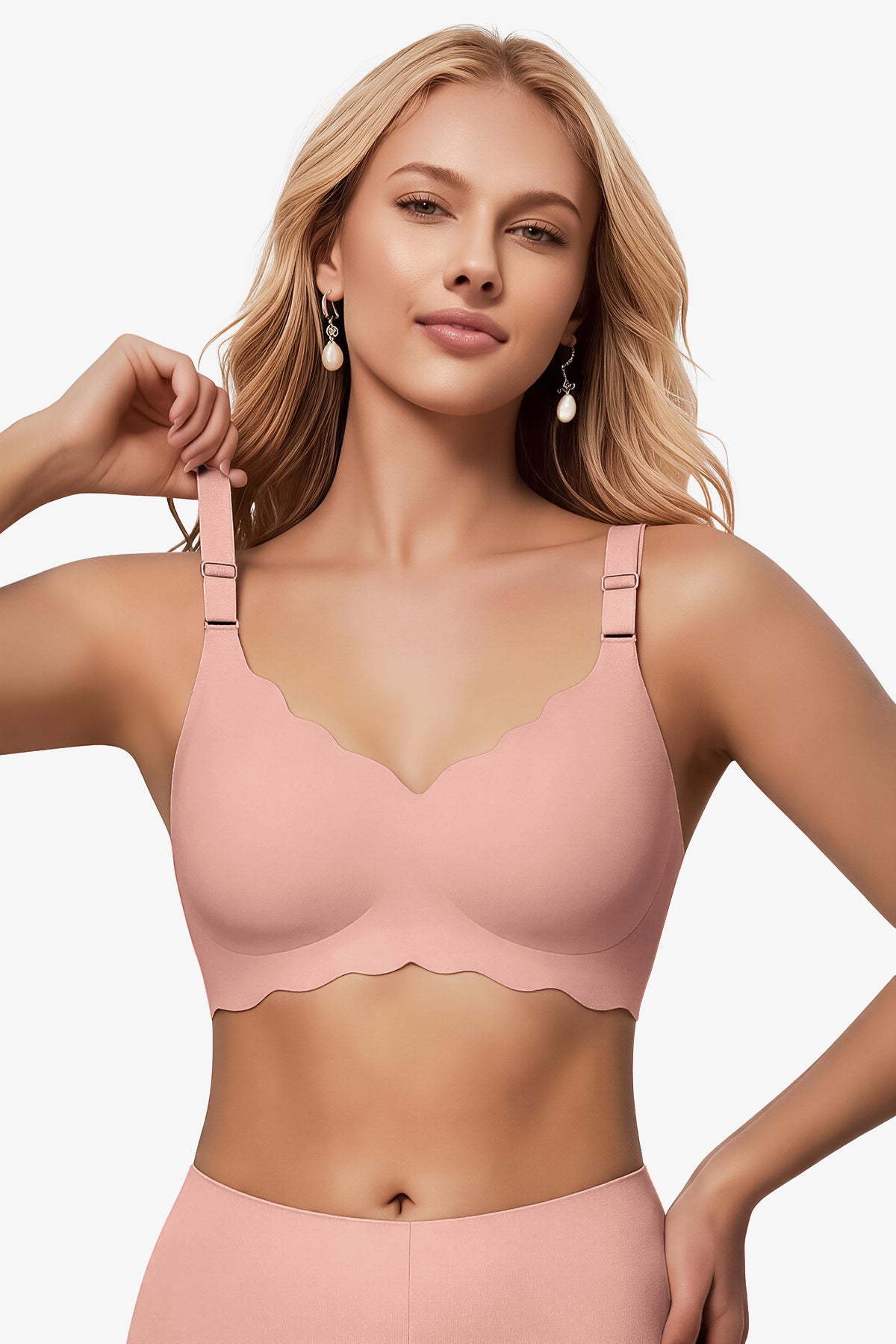 Jelly Bras for Women No Underwire Scalloped Push Up Wireless Bralettes Seamless Soft Comfort Everyday Tshirt Bra Tea Red