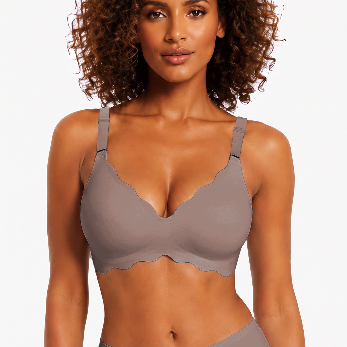 Jelly Bras for Women No Underwire Scalloped Push Up Wireless Bralettes Seamless Soft Comfort Everyday Tshirt Bra Grey