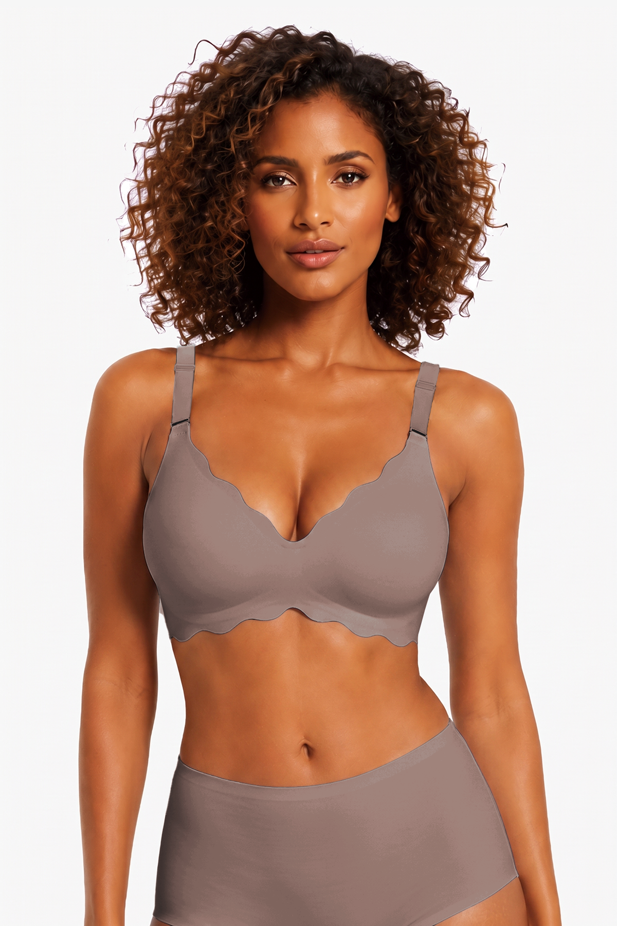 Jelly Bras for Women No Underwire Scalloped Push Up Wireless Bralettes Seamless Soft Comfort Everyday Tshirt Bra Grey