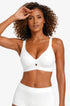 White seamless plunge wireless bra with V neckline and wide straps