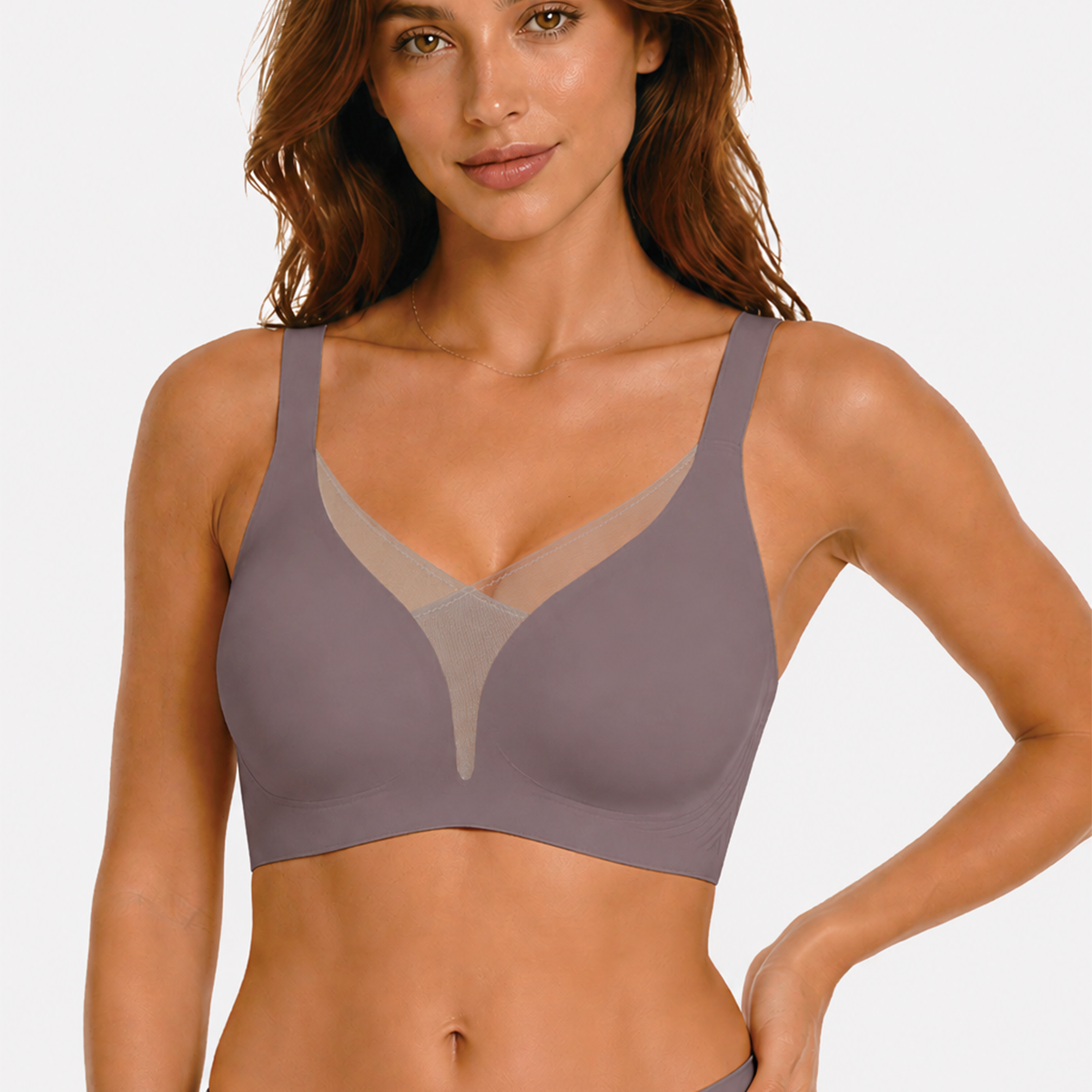 Jelly Bras for Women No Underwire Push Up Deep V Mesh Comfort T Shirt Bralette Wireless Seamless Everyday Bra Coffee