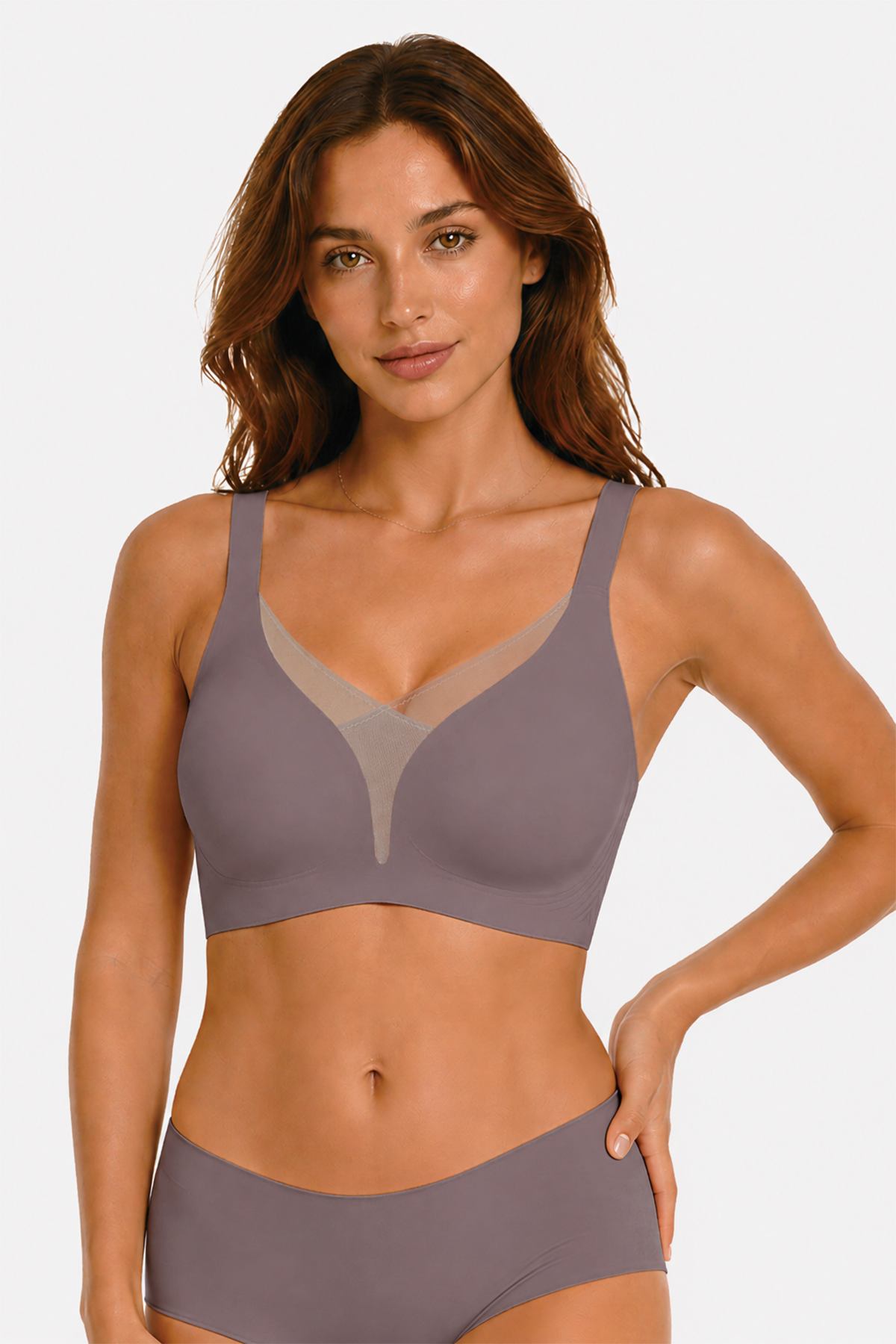 Jelly Bras for Women No Underwire Push Up Deep V Mesh Comfort T Shirt Bralette Wireless Seamless Everyday Bra Coffee