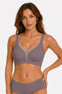 Seamless deep V bra set with mesh insert and wire-free support in muted purple
