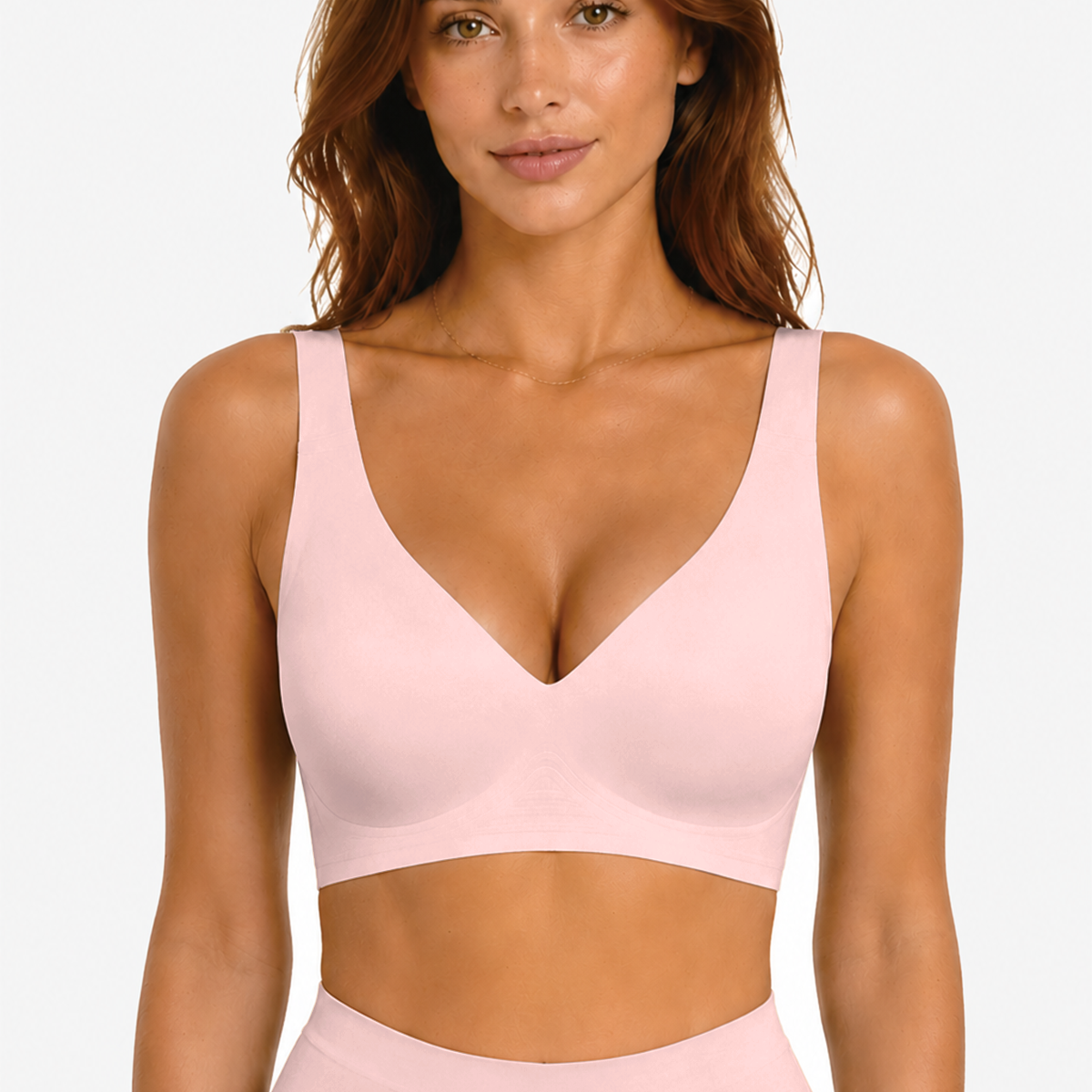 Jelly Bras for Women No Underwire Seamless Push Up Comfortable Tshirt Everyday Deep V Bra with Support and Lift Pink