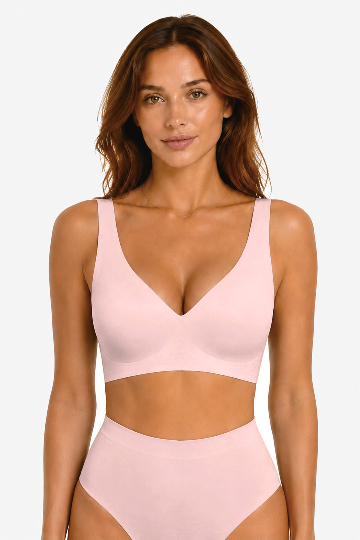 Jelly Bras for Women No Underwire Seamless Push Up Comfortable Tshirt Everyday Deep V Bra with Support and Lift Pink