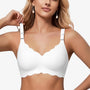 White wireless push-up bra with scalloped neckline, seamless cups, adjustable straps