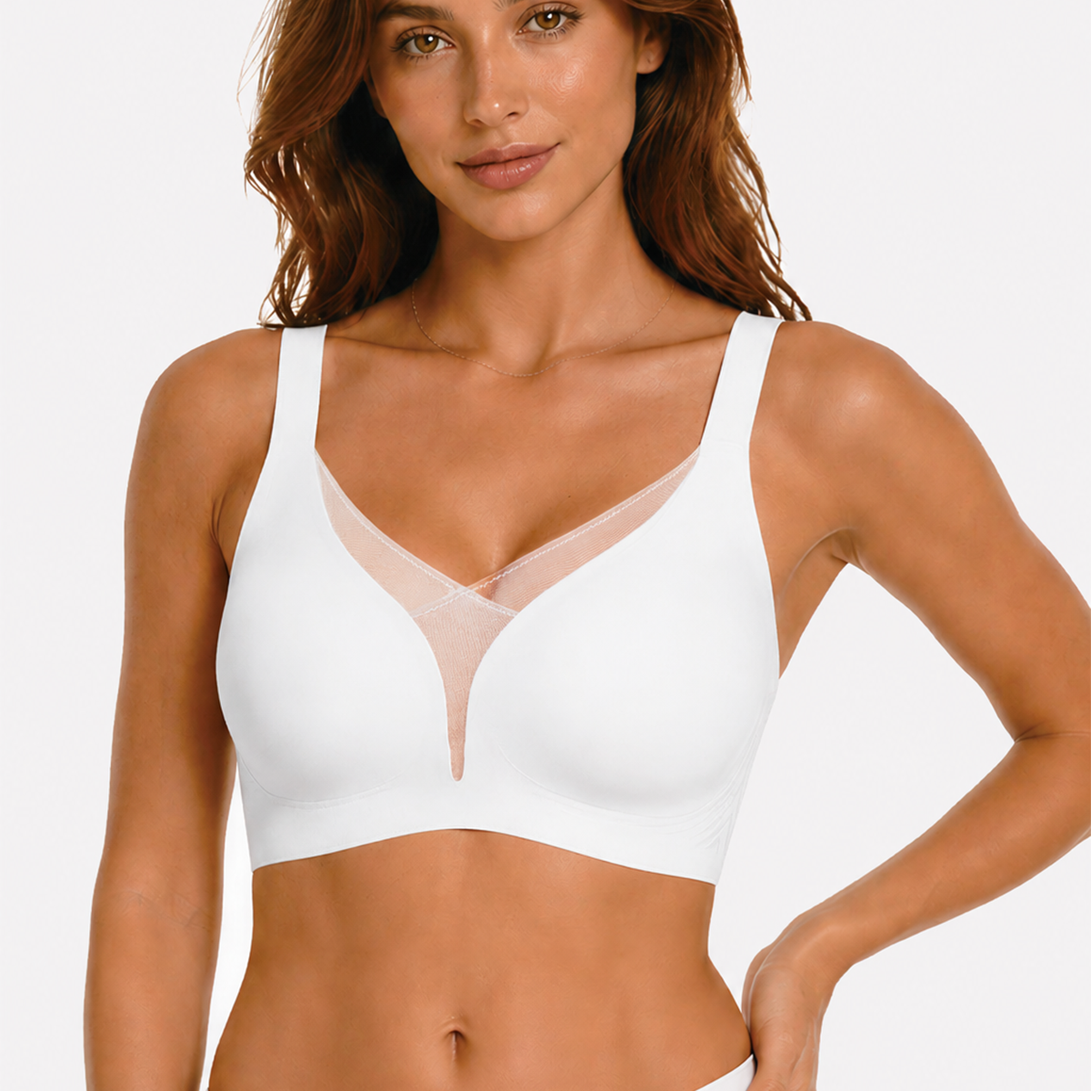 Jelly Bras for Women No Underwire Push Up Deep V Mesh Comfort T Shirt Bralette Wireless Seamless Everyday Bra White