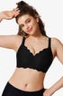 Black seamless wireless bra with scalloped edges and wide adjustable straps