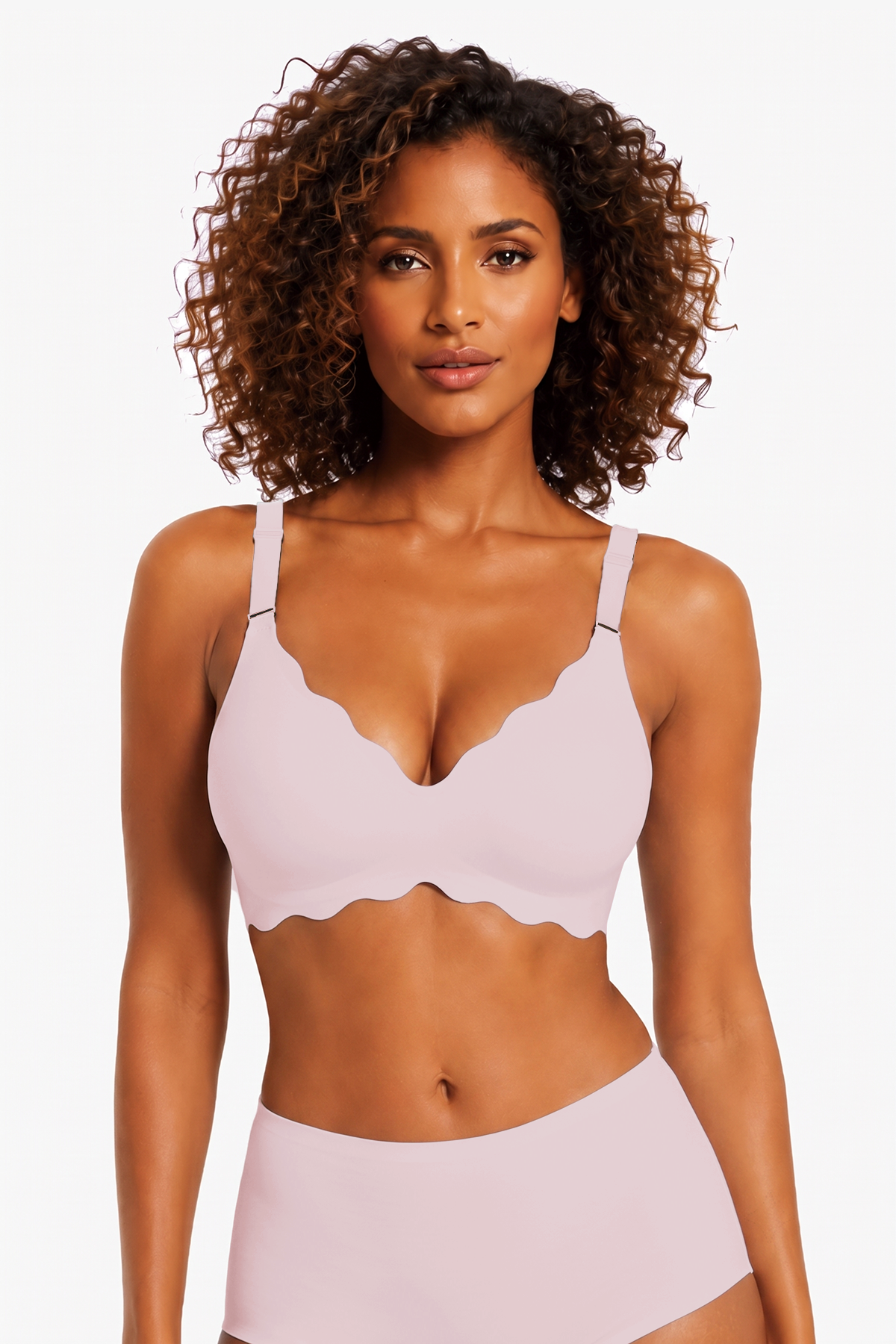 Jelly Bras for Women No Underwire Scalloped Push Up Wireless Bralettes Seamless Soft Comfort Everyday Tshirt Bra Pink