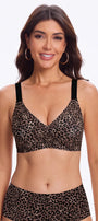 Black leopard-print seamless bralette with a V-neck and wide straps