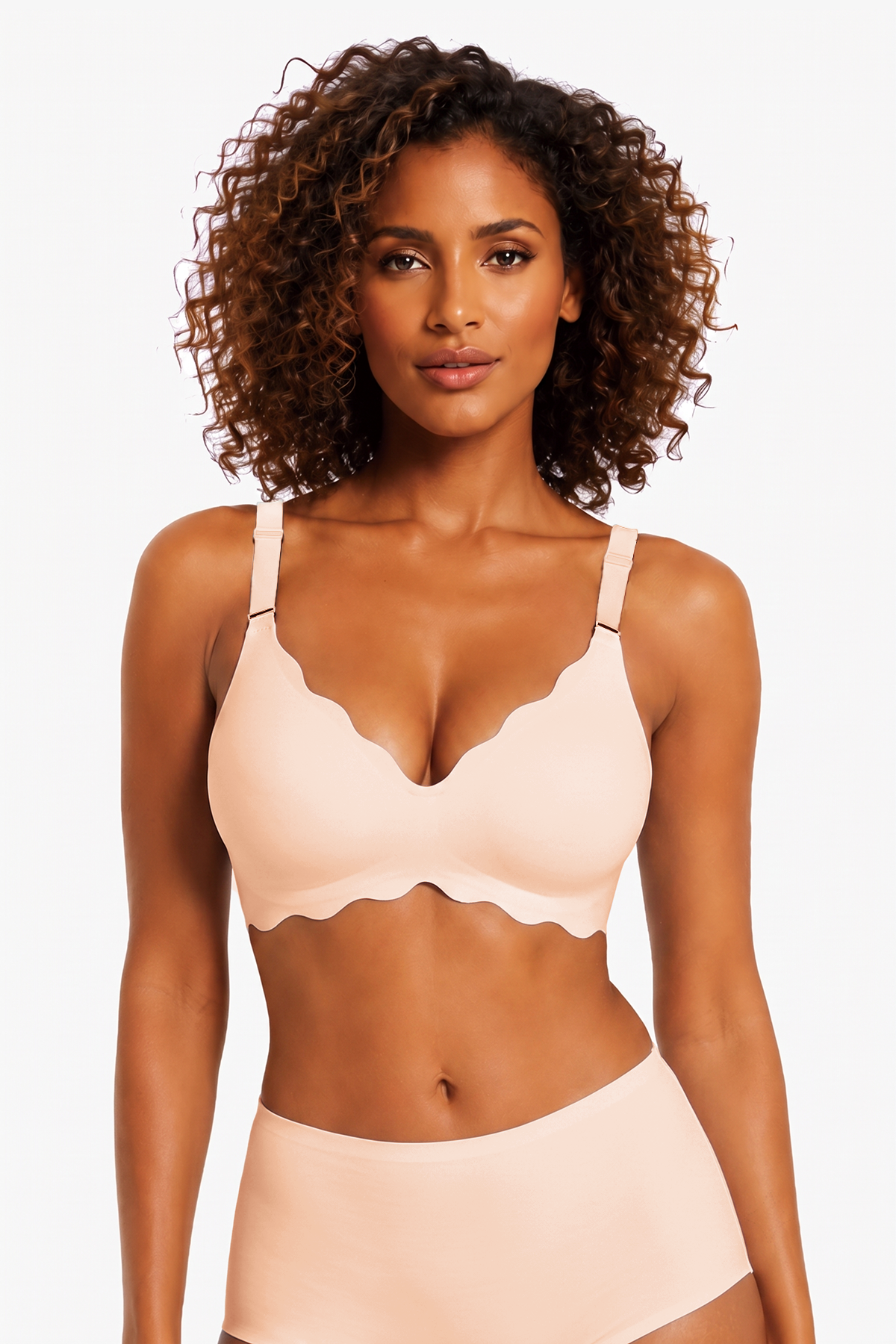 Jelly Bras for Women No Underwire Scalloped Push Up Wireless Bralettes Seamless Soft Comfort Everyday Tshirt Bra Nude