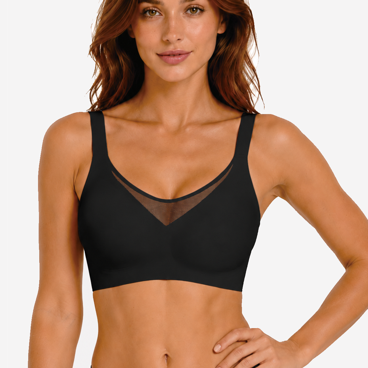 Jelly Bras for Women No Underwire Push Up V Mesh Seamless Comfort Tshirt Bra Supportive Lift Bralette Everyday Bra Black