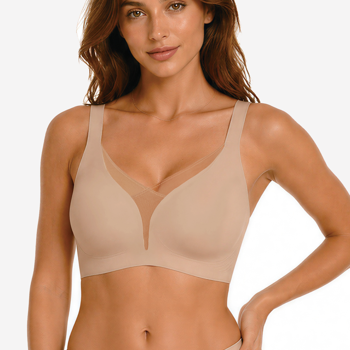 Jelly Bras for Women No Underwire Push Up Deep V Mesh Comfort T Shirt Bralette Wireless Seamless Everyday Bra Nude