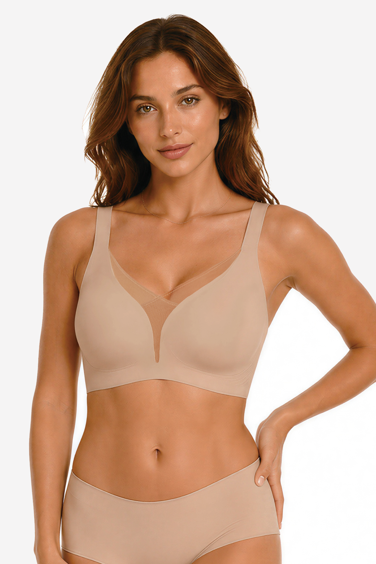 Jelly Bras for Women No Underwire Push Up Deep V Mesh Comfort T Shirt Bralette Wireless Seamless Everyday Bra Nude