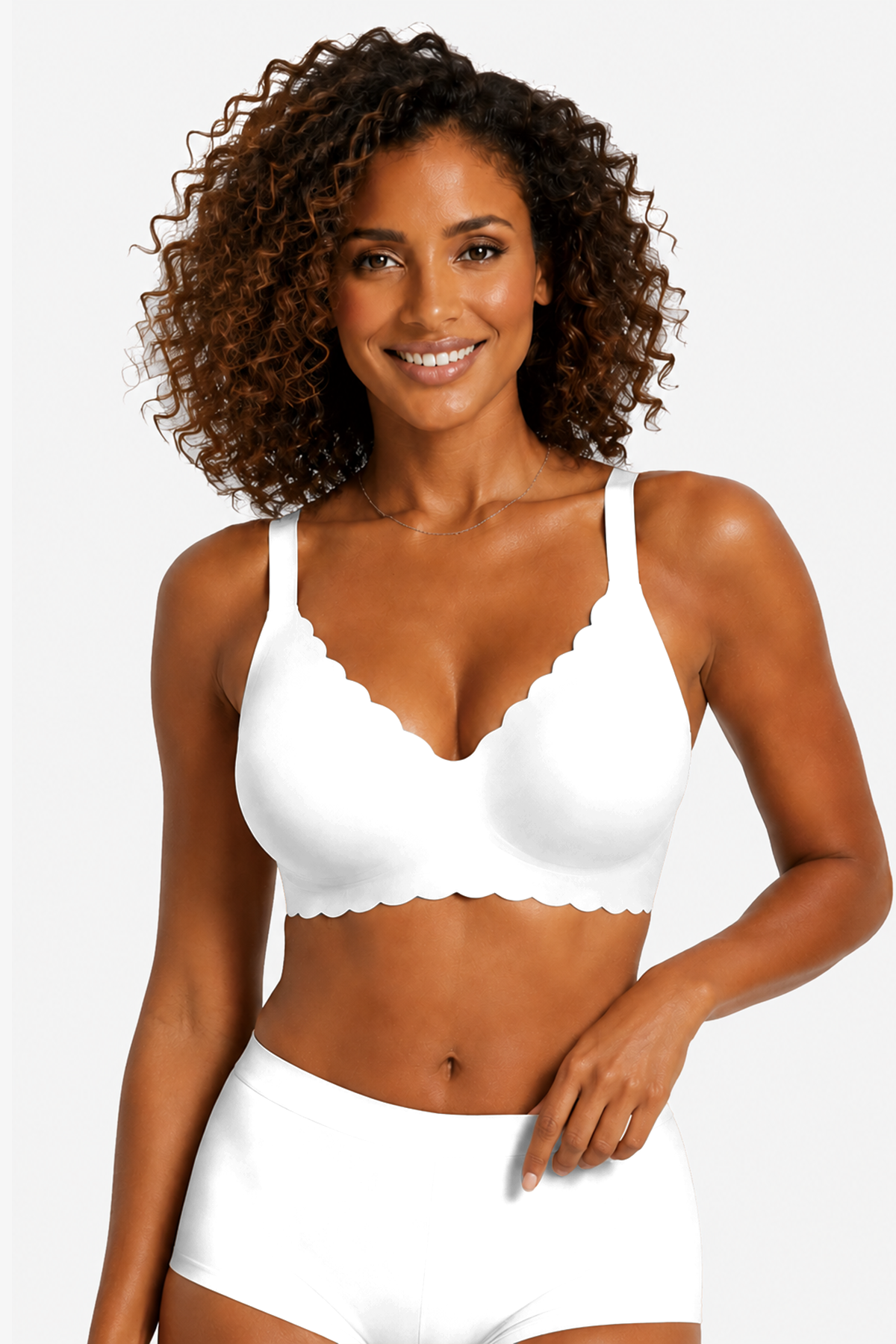 Jelly Bras for Women No Underwire Scalloped Push Up Seamless Full Coverage Plunge Bralettes Wireless Tshirt Bras White