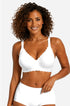 White scalloped full-coverage bra with smooth cups, no underwire