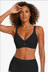 Black wireless plunge bra with seamless fabric and smooth underbust band