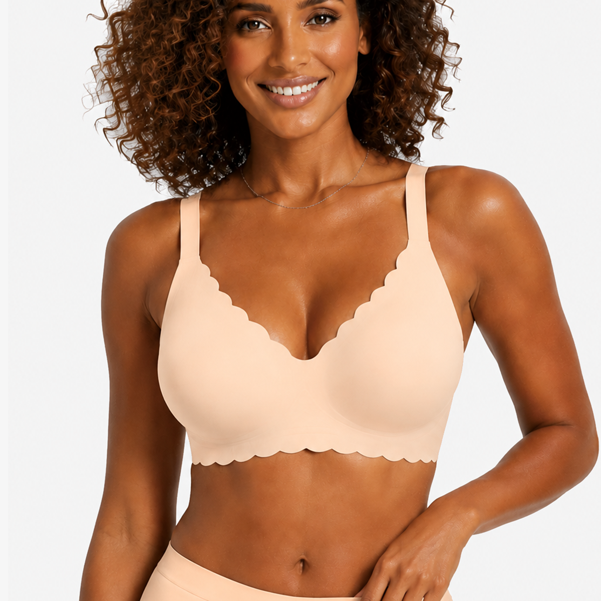 Jelly Bras for Women No Underwire Scalloped Push Up Seamless Full Coverage Plunge Bralettes Wireless Tshirt Bras Nude