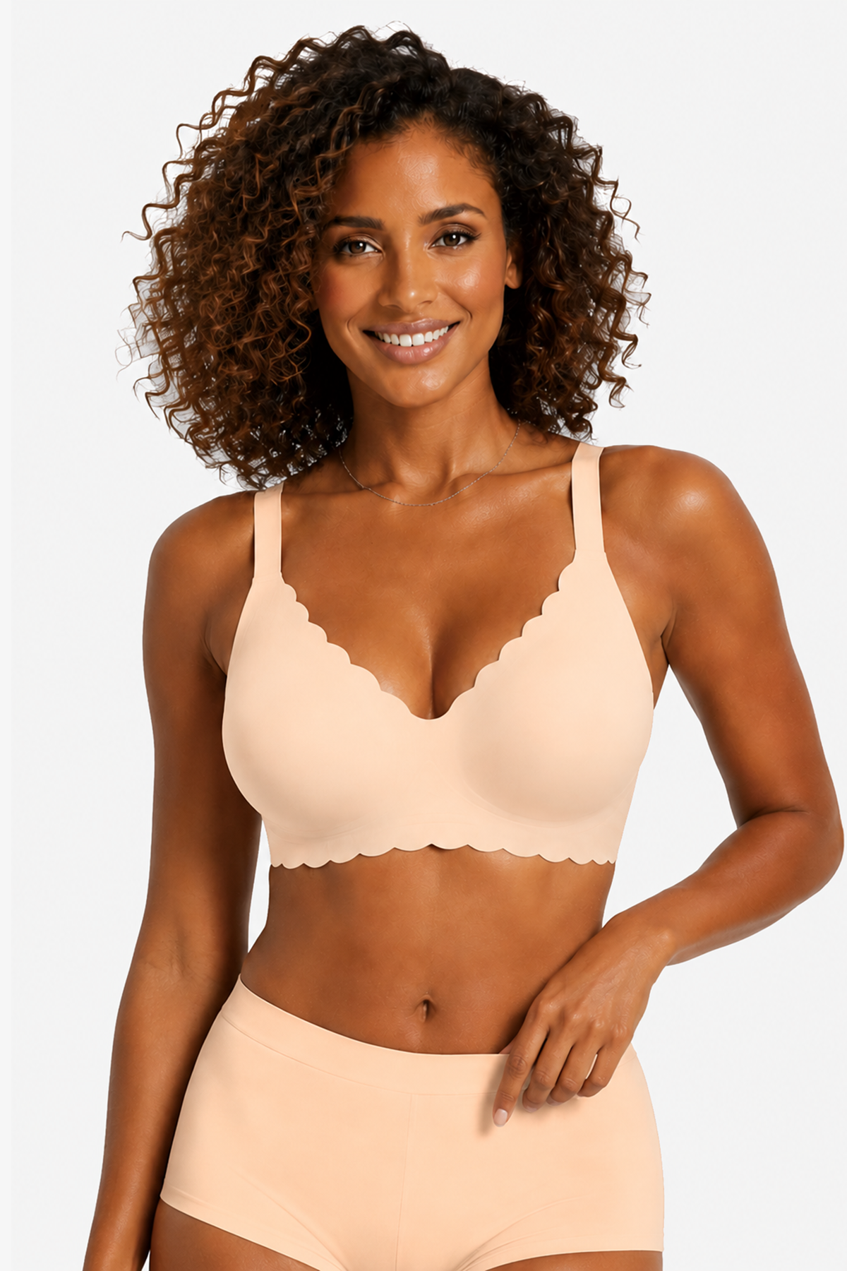 Jelly Bras for Women No Underwire Scalloped Push Up Seamless Full Coverage Plunge Bralettes Wireless Tshirt Bras Nude
