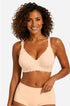 Nude wireless full-coverage bra with scalloped cups and wide straps, front view
