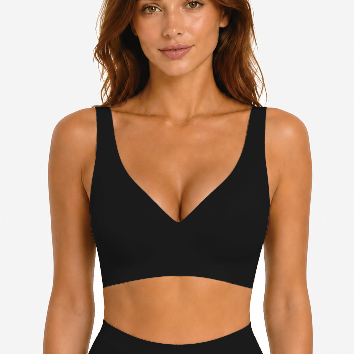 Jelly Bras for Women No Underwire Seamless Push Up Comfortable Tshirt Everyday Deep V Bra with Support and Lift Dark Black