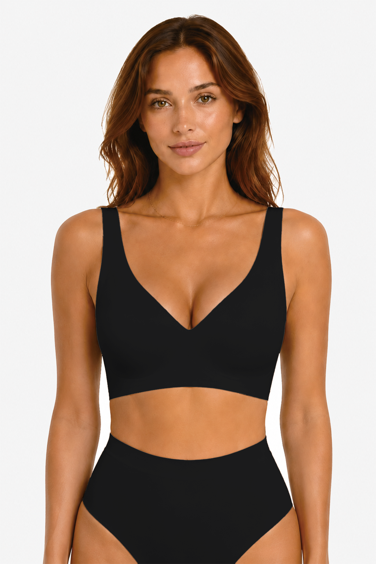 Jelly Bras for Women No Underwire Seamless Push Up Comfortable Tshirt Everyday Deep V Bra with Support and Lift Dark Black