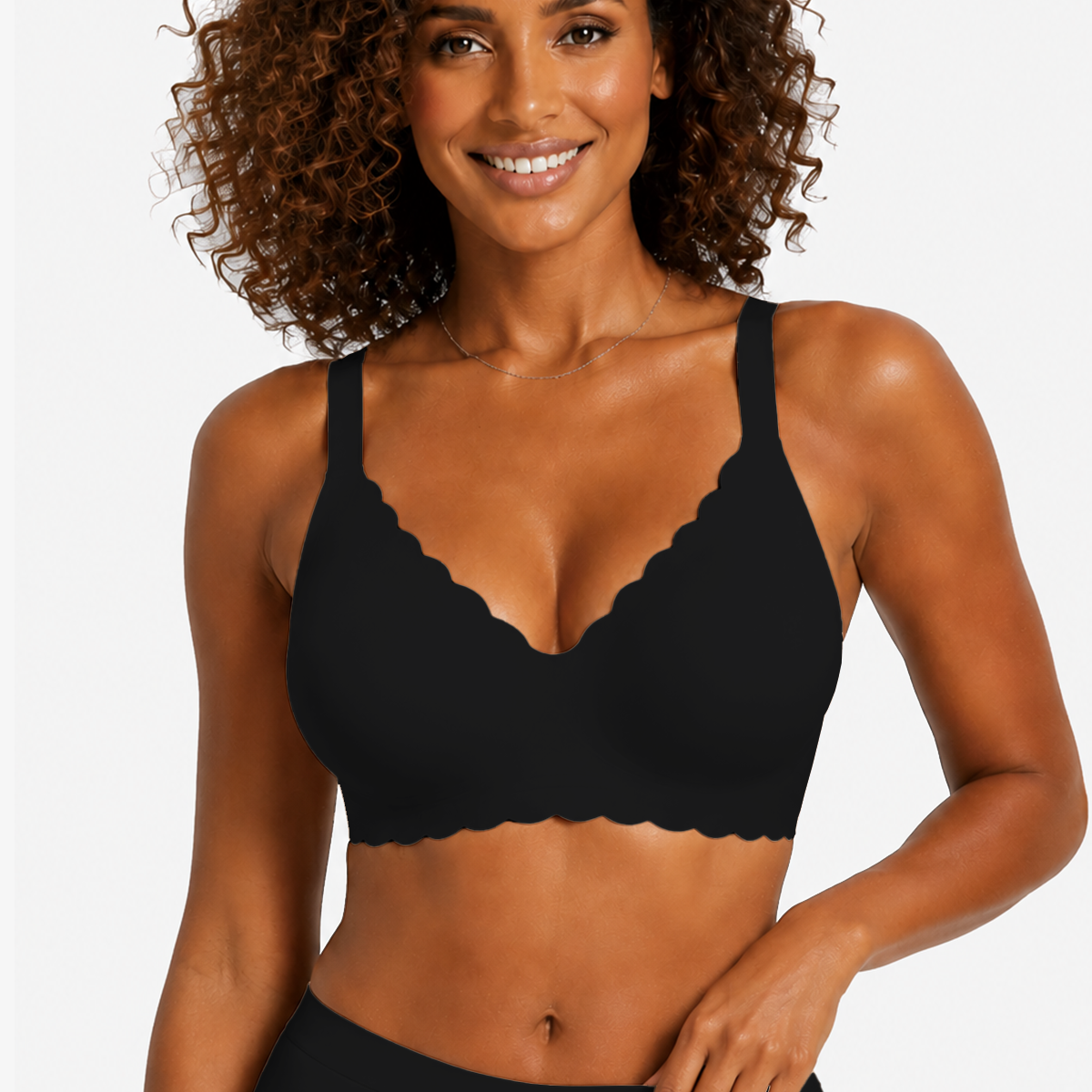 Jelly Bras for Women No Underwire Scalloped Push Up Seamless Full Coverage Plunge Bralettes Wireless Tshirt Bras Black