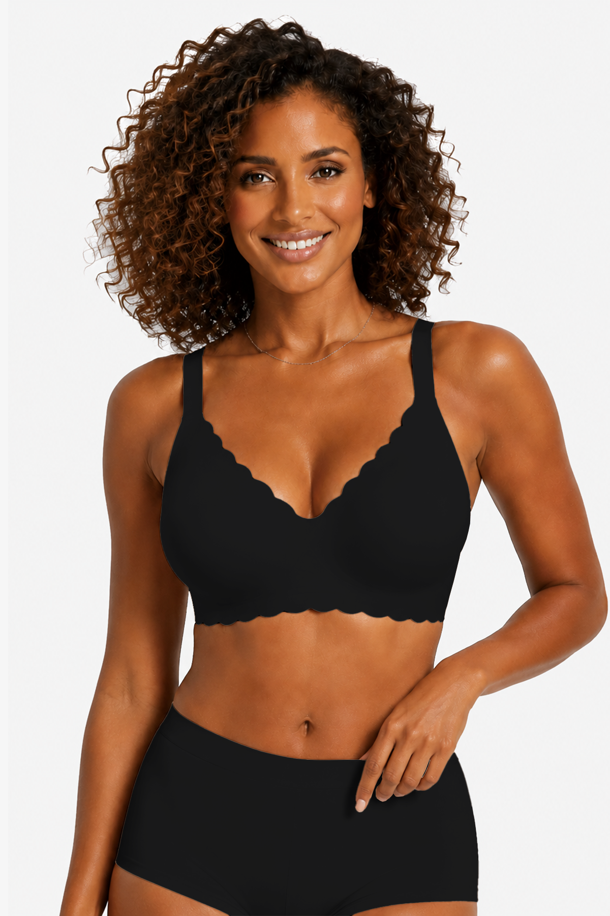 Jelly Bras for Women No Underwire Scalloped Push Up Seamless Full Coverage Plunge Bralettes Wireless Tshirt Bras Black