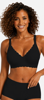 Jelly Bras for Women No Underwire Scalloped Push Up Seamless Full Coverage Plunge Bralettes Wireless Tshirt Bras Black