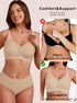 Nude seamless wireless bra with deep V neckline and adjustable shoulder straps