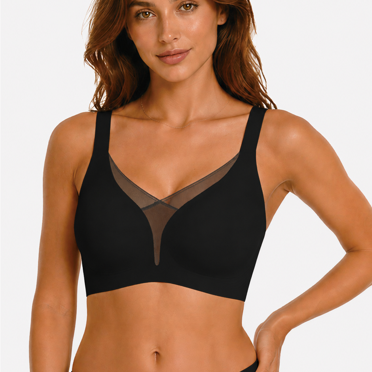 Jelly Bras for Women No Underwire Push Up Deep V Mesh Comfort T Shirt Bralette Wireless Seamless Everyday Bra Black