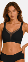 Jelly Bras for Women No Underwire Push Up Deep V Mesh Comfort T Shirt Bralette Wireless Seamless Everyday Bra Black
